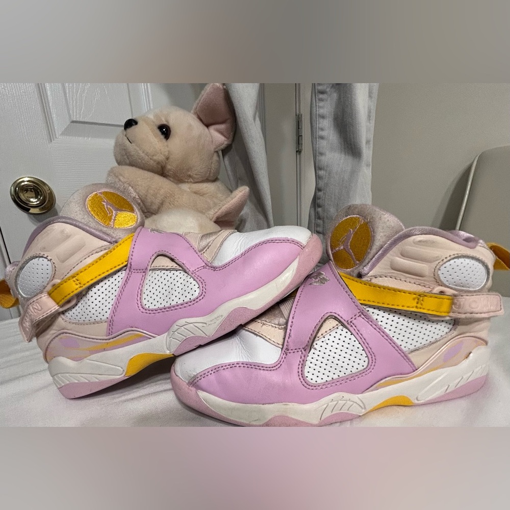 Jordan Sneakers with Pink and Yellow Highlights / Pre-Owned, Clean- No Box - Picture 1 of 10